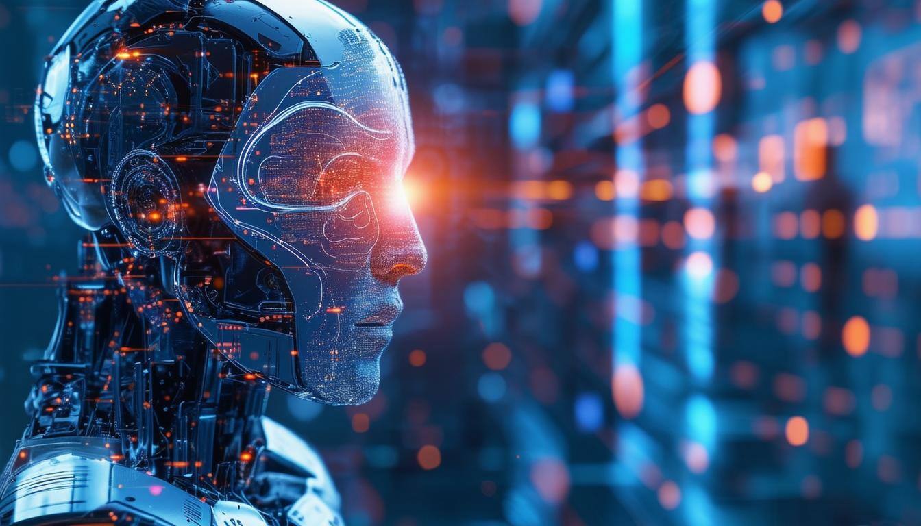 Robô com Inteligência Artificial analisando dados
